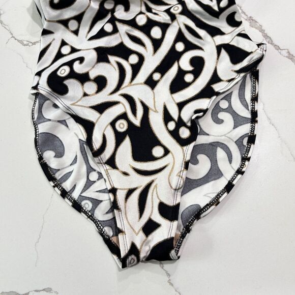 Vintage Sirena Women's One Piece Black White Baroque SwimSuit Bathing Suit 8 - Picture 5 of 11